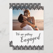 グラフィック黒の幾何学的な写真婚約パーティ 招待状 (正面/裏面)