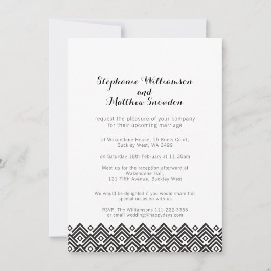 グラフィック黒の幾何学的な写真結婚式招待状 招待状 (裏面)