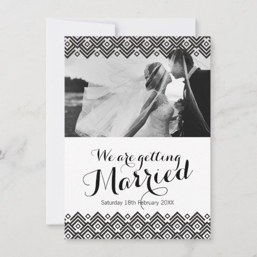 グラフィック黒の幾何学的な写真結婚式招待状 招待状 (正面)