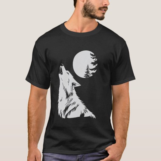 グラフィック オオカミ 吠える 月 森 自然 動物 ウィル Tシャツ (正面)
