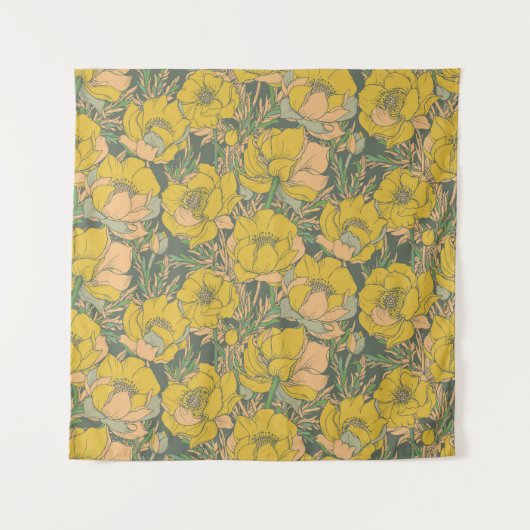 グラフィック スプリング トロリウス フラワー タペストリー (正面)