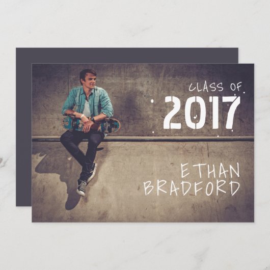 グラフィッティスタイルガイ写真卒業パーティー 招待状 (正面/裏面)