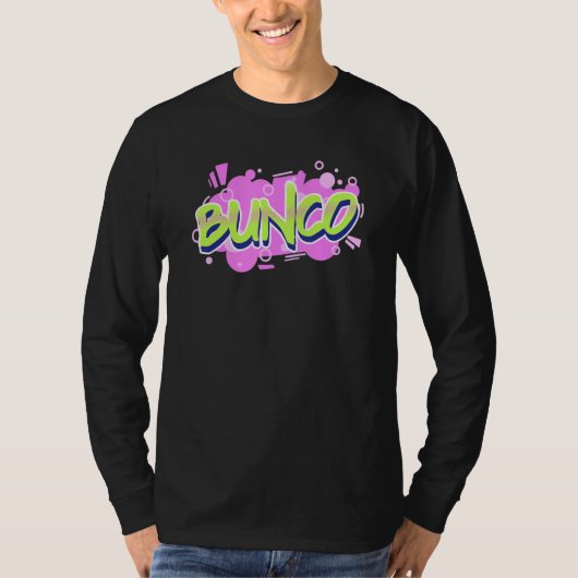 グラフィティおもしろいバンコシャツ。BUNCOゲームナイト Tシャツ (正面)