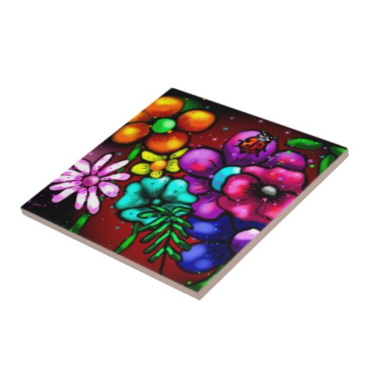 グラフィティお洒落スタイルフローラフラワーラディバグ タイル (側面)