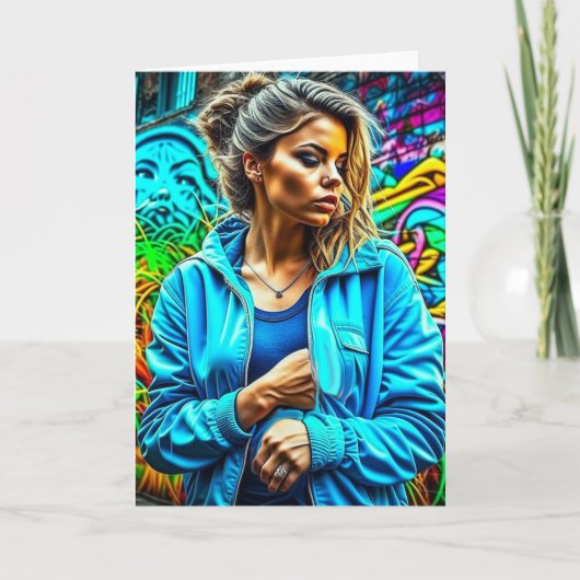 グラフィティかわいらしアーバン通りアートガール カード (正面)