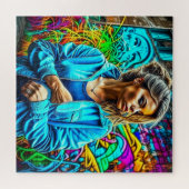 グラフィティかわいらしアーバン通りアートガール ジグソーパズル (横)