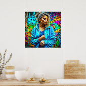 グラフィティかわいらしアーバン通りアートガール ポスター (キッチン)