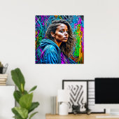 グラフィティかわいらし通りアートカラフルウーマン ポスター (ホームオフィス)