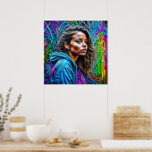 グラフィティかわいらし通りアートカラフルウーマン ポスター (キッチン)