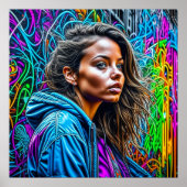 グラフィティかわいらし通りアートカラフルウーマン ポスター (正面)