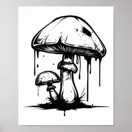 グラフィティきのこの絵 線画きのこ、 ポスター
