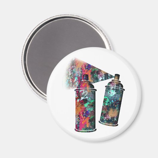 グラフィティと絵を描（ばちゃばちゃ）跳ねるスプレー缶 マグネット (正面/裏面)