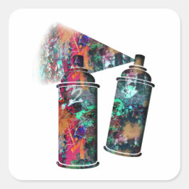 グラフィティと絵を描（ばちゃばちゃ）跳ねるスプレー缶 ラウンドシール