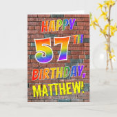 グラフィティにインスパイアされた虹のルック HAPPY 57歳の誕生日 カード (黄色い花)