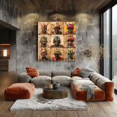 グラフィティの未来的な戦士のマスク抽象芸術グリッド ポスター