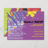 グラフィティアーティストガールバルミツワー招待状返信カード 出欠カード (正面/裏面)