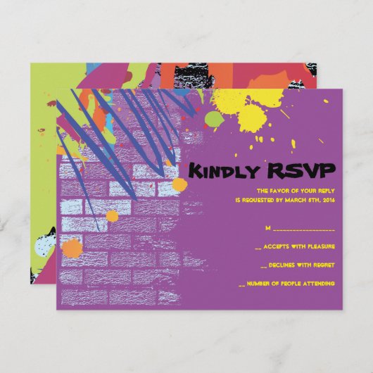 グラフィティアーティストガールバルミツワー招待状返信カード 出欠カード (正面/裏面)