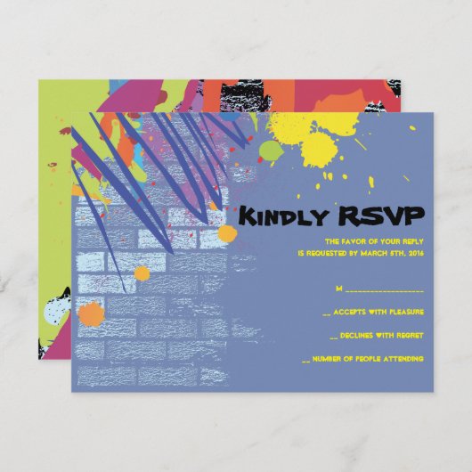 グラフィティアーティストガールバルミツワー招待状返信カード 招待状 (正面/裏面)