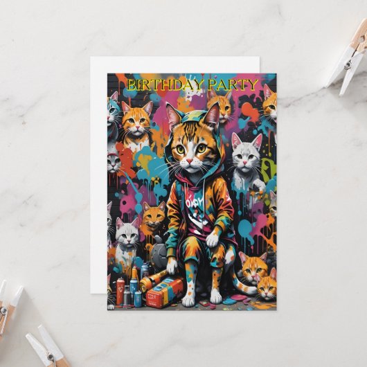 グラフィティアーティスト通りキャット40歳の誕生日 招待状 (正面/裏面インサイチュ)