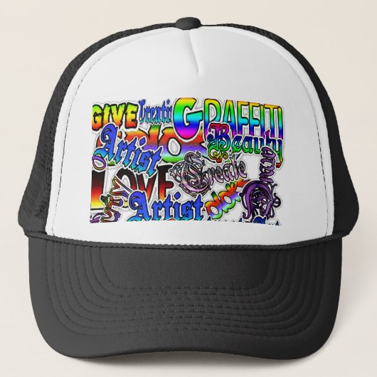 グラフィティアートブラック&ホワイトとハカラフルット キャップ (正面)