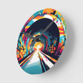 グラフィティアート付きトンネル ラウンド壁時計 (傾斜)