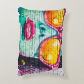 グラフィティアート都市通りアーティストピンクティール（緑がかった色）イエロー アクセントクッション (裏面(縦))