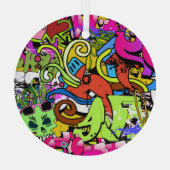 グラフィティアート:ヒップホップスタイル背景 ガラスオーナメント (裏面)
