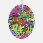 グラフィティアート:ヒップホップスタイル背景 ガラスオーナメント (正面右)