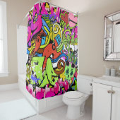 グラフィティアート：ヒップホップスタイル背景 シャワーカーテン (インサイチュ)