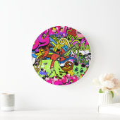 グラフィティアート:ヒップホップスタイル背景 ラージ壁時計 (ホーム)