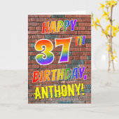 グラフィティインスパイアレインボールックハッピーハーフ37th誕生日 カード (黄色い花)