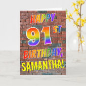 グラフィティインスパイアレインボールックハピー91st誕生日 カード (黄色い花)