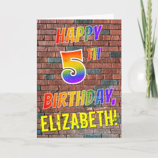 グラフィティインスパイアレインボールルハッピーファイブ誕生日 カード (正面)