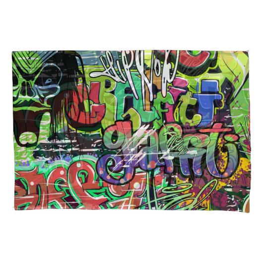 グラフィティウォール：アーバンヒップホップ 枕カバー (正面)