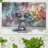 グラフィティエイリアンキッチンタオル キッチンタオル (折り畳み)