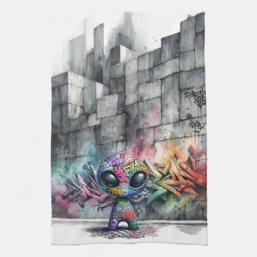 グラフィティエイリアンキッチンタオル キッチンタオル (縦)