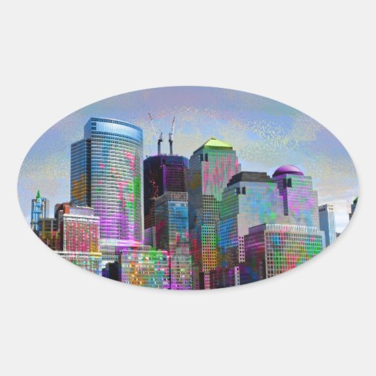 グラフィティカッコいい(ばちゃばちゃ)跳ねる水の色ニューヨーク市 楕円形シール (正面)