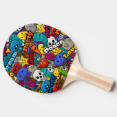 グラフィティカラフルキャラクターパターン 卓球ラケット (横)