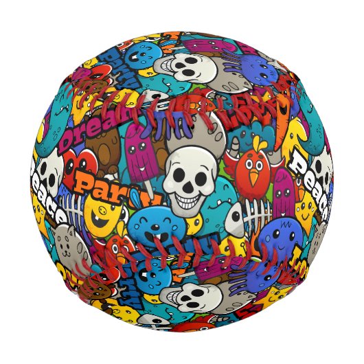 グラフィティカラフルキャラクターパターン 野球ボール (正面)