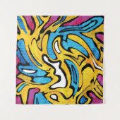 グラフィティカラフル抽象芸術黒の背景 タペストリー (正面(横))