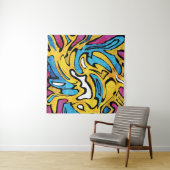 グラフィティカラフル抽象芸術黒の背景 タペストリー (インサイチュ(横))