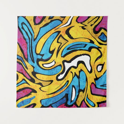 グラフィティカラフル抽象芸術黒の背景 タペストリー (正面)