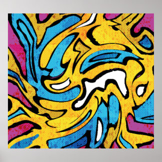 グラフィティカラフル抽象芸術黒の背景 ポスター