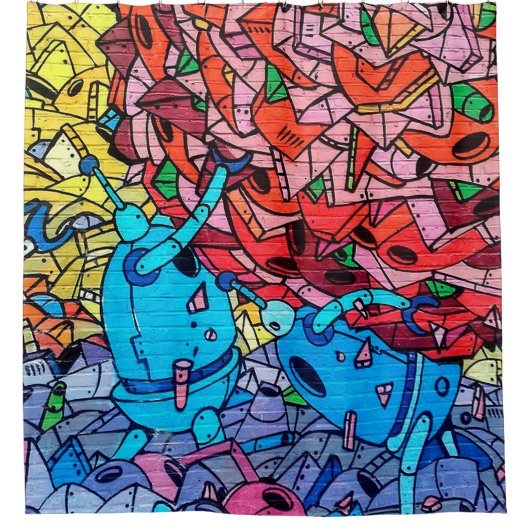 グラフィティカラフル通りアートシャワーカーテン シャワーカーテン (正面)