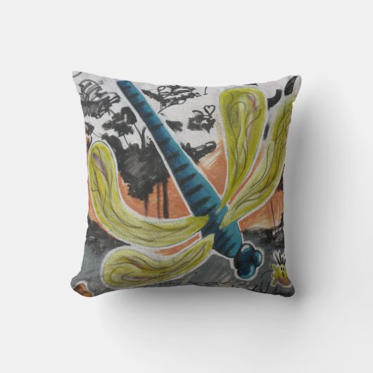 グラフィティカラフル通りアートバタフライ絵画ズ クッション (正面)