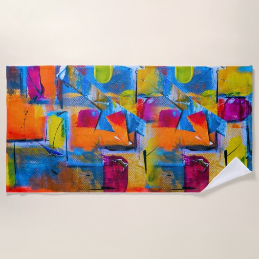 グラフィティカラフル・アート ビーチタオル (正面)