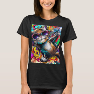 グラフィティキャット色彩の鮮やか:スプレーキャット:テーブル通りアート Tシャツ