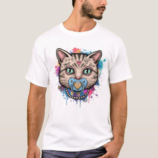 グラフィティキャット顔 Tシャツ
