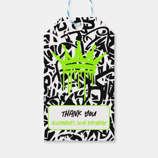 グラフィティクラウングリーンオレンジありがとう誕生日 ギフトタグ (正面)