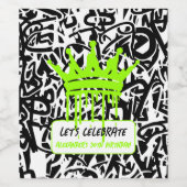 グラフィティクラウングリーン誕生日レッツ祝ー ワインラベル (シングルラベル)